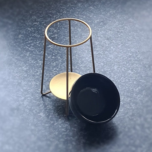 Black Wax Burner On Gold Stand